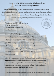 Nuori, tule töihin pyhän Aleksandran kirkon 180 vuotisjuhlaan! (1)