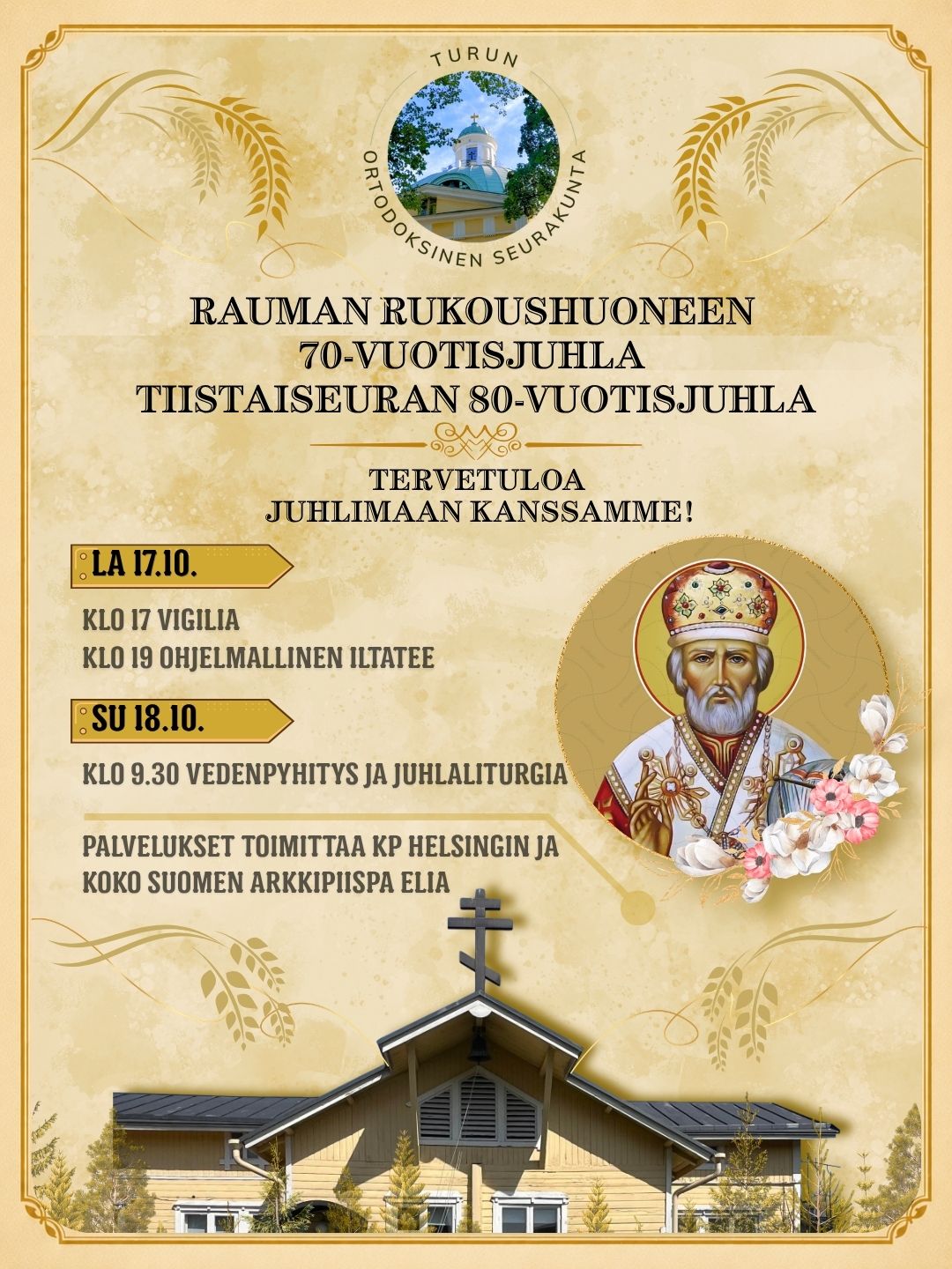17.-18.10.2026 Raumalla juhlitaan 80 vuotta täyttävää tiistaiseuraa ja 70 vuotta täyttävää rukoushuonetta