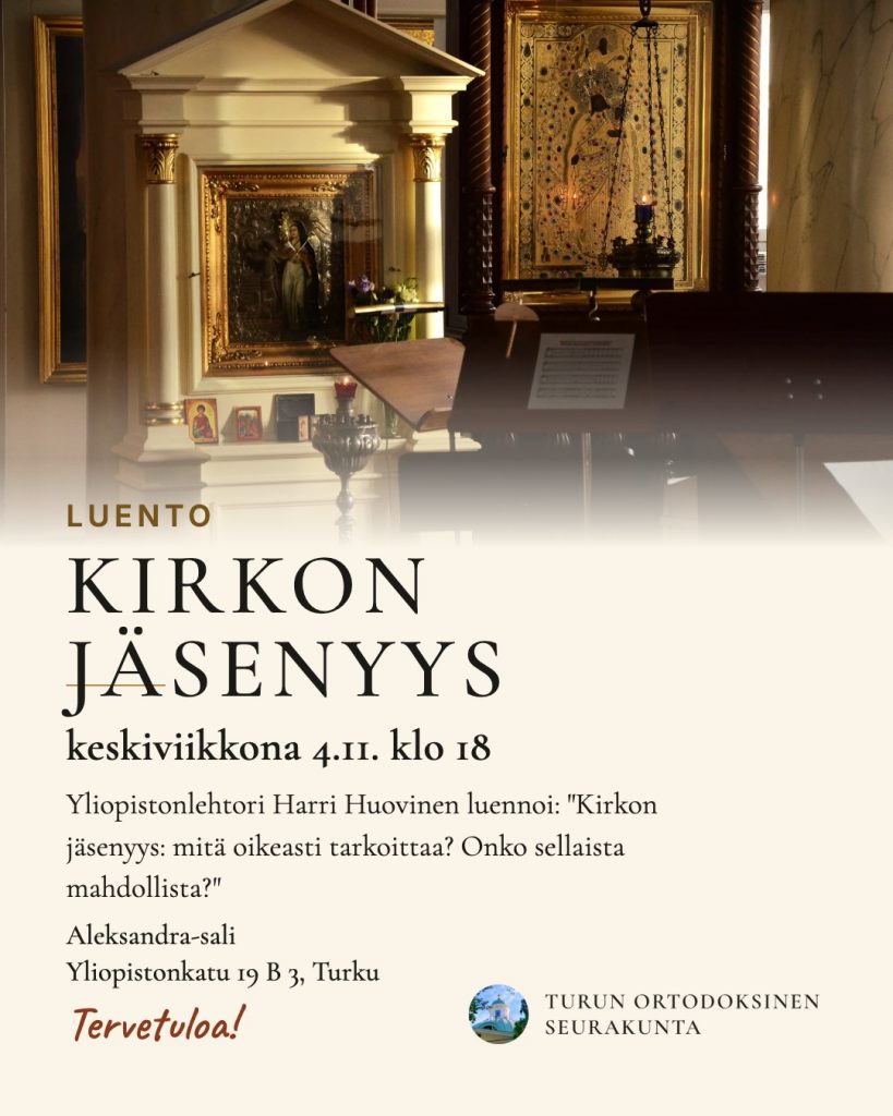 Juliste: Yliopistonlehtori Harri Huovinen luennoi: "Kirkon