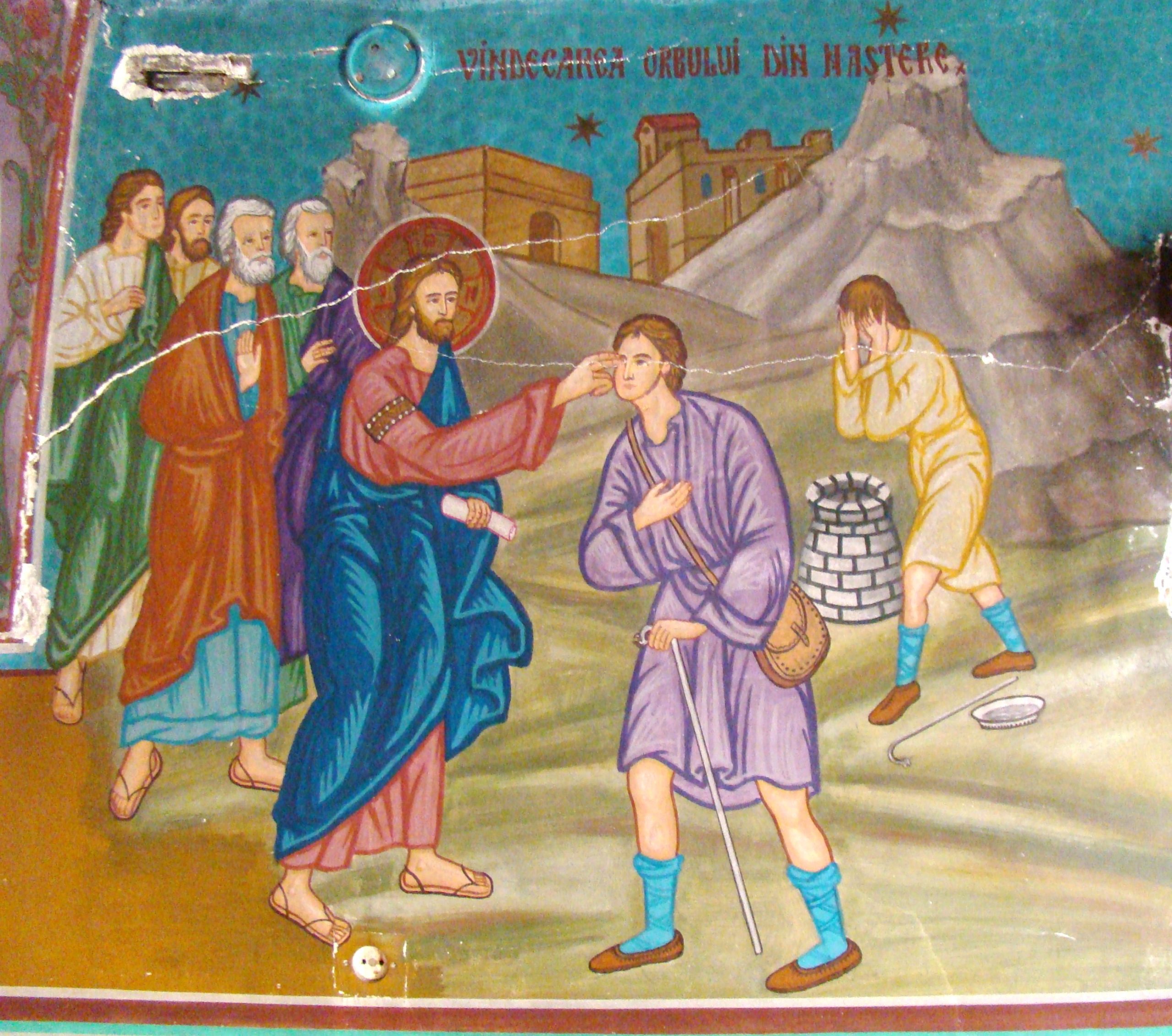 Jeesus parantaa sokeana syntyneen miehen -ikoni